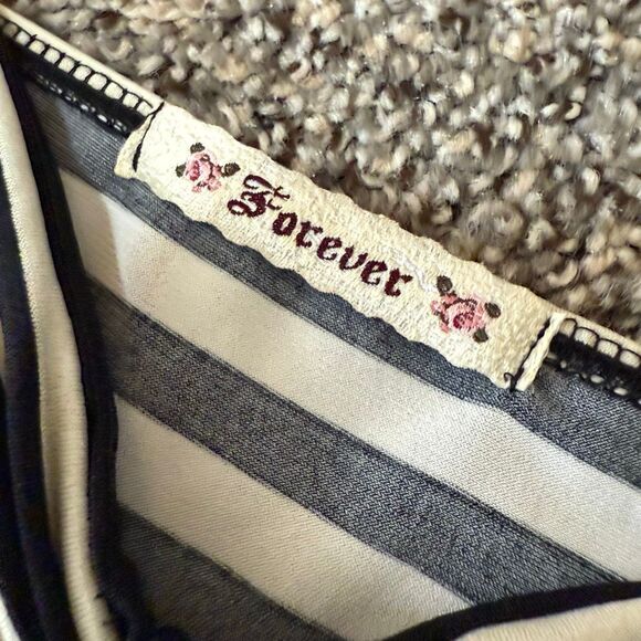 Forever Cream Black Tube Halter Shift Dress Midi Small Medium Stripe Polka Dot - Picture 3 of 6